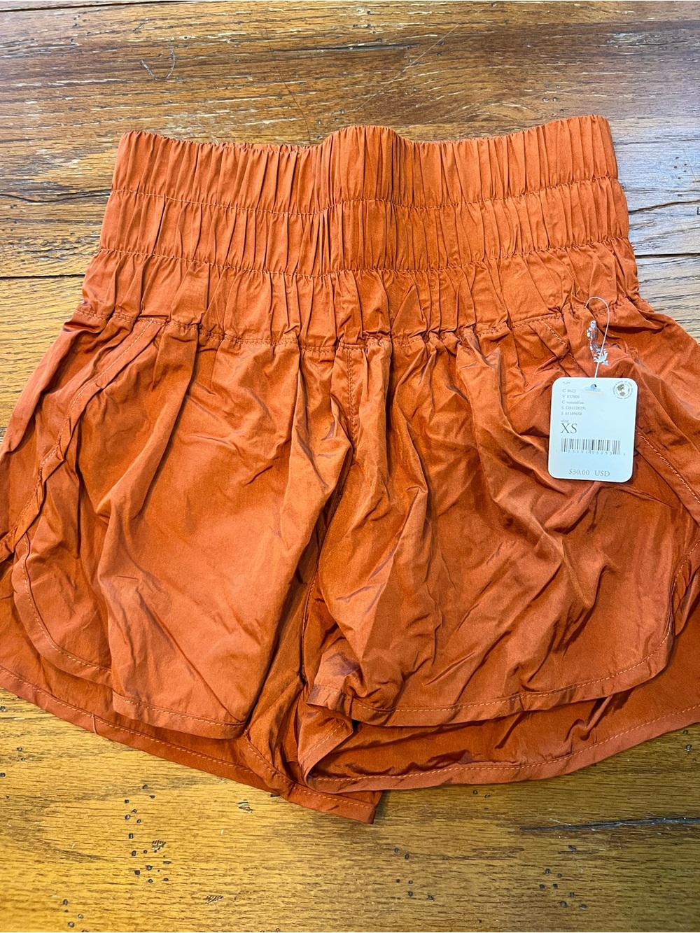 FP Movement by Free People High-Waist Smocked Rust Orange Athletic Shorts